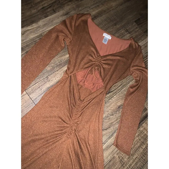 L Space Ruched Anthropologie Midi Dress fall revolve boho casual cut out knit - Picture 4 of 5